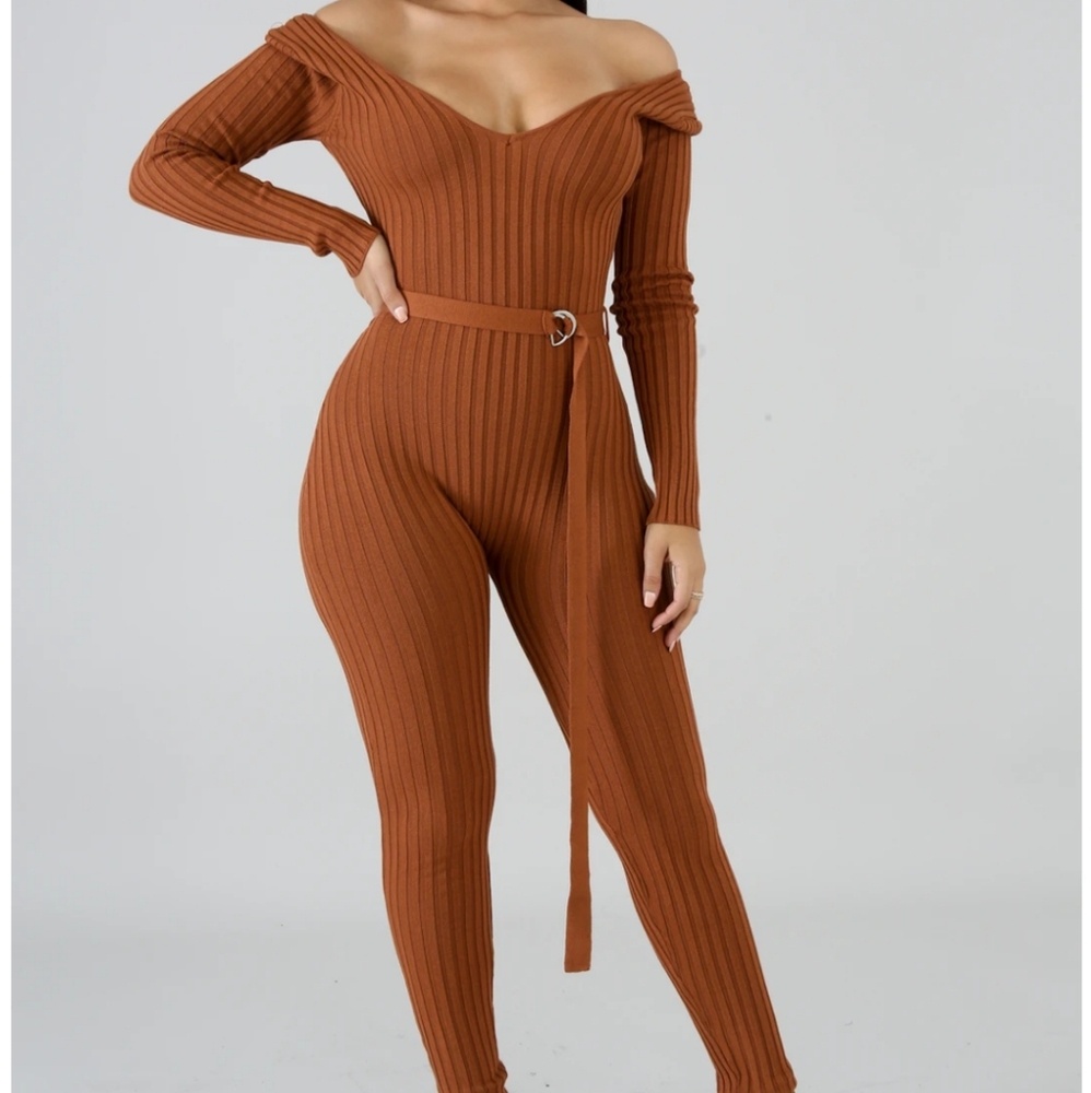 Rust ribbed jumpsuit